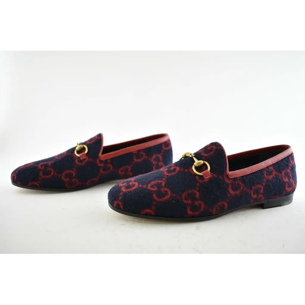 Gucci New Jordaan Wool Blue Red GG Logo Horsebit Loafer Mule Slipper Flat 38 - Picture 10 of 12